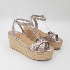 Anthropologie | Woven Strap Wedge Raffia Heels, Sandals in Champagne